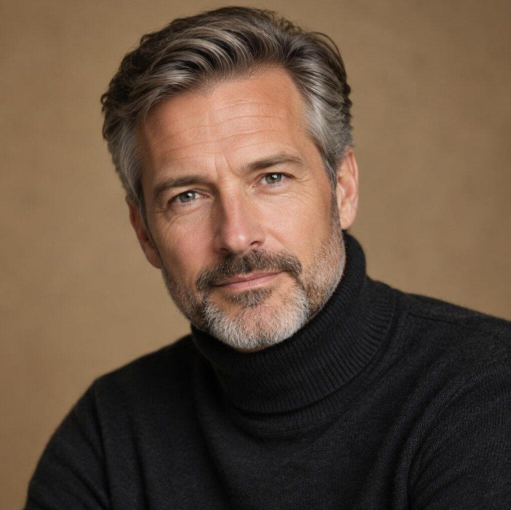 Studio portrait of a man researcher in his fifties