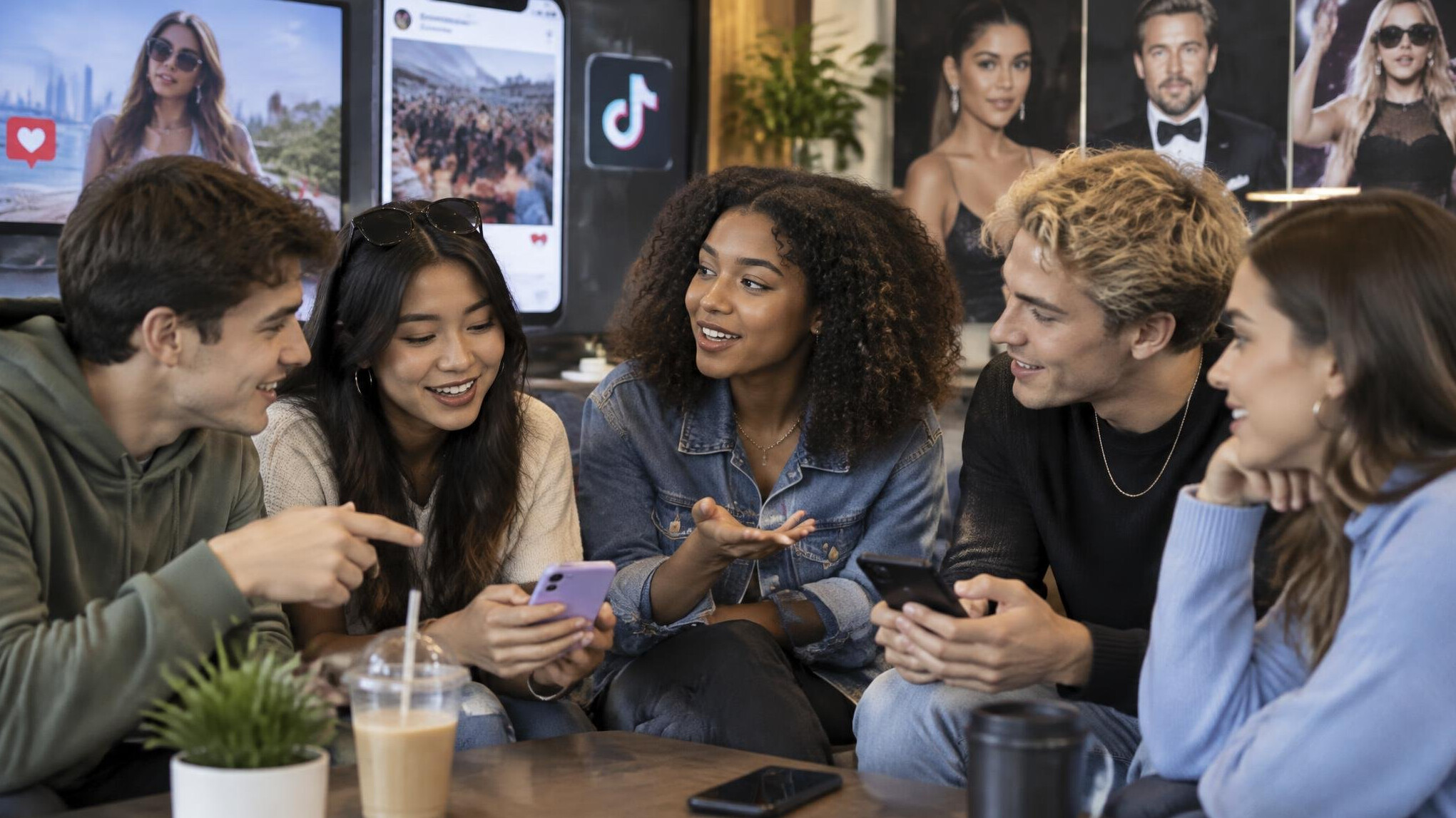 group of friends discussing trends