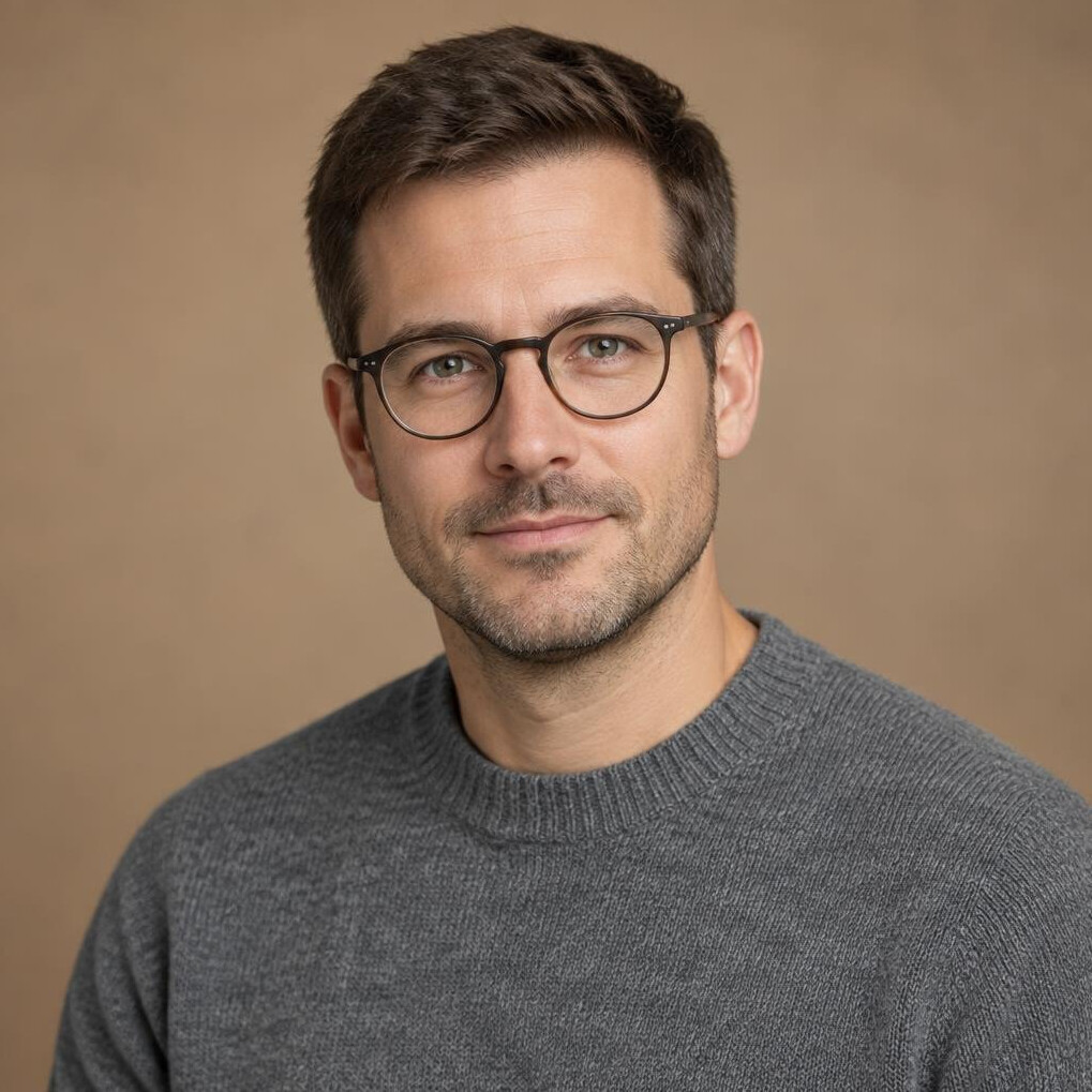 Studio portrait of a man researcher in his thirties