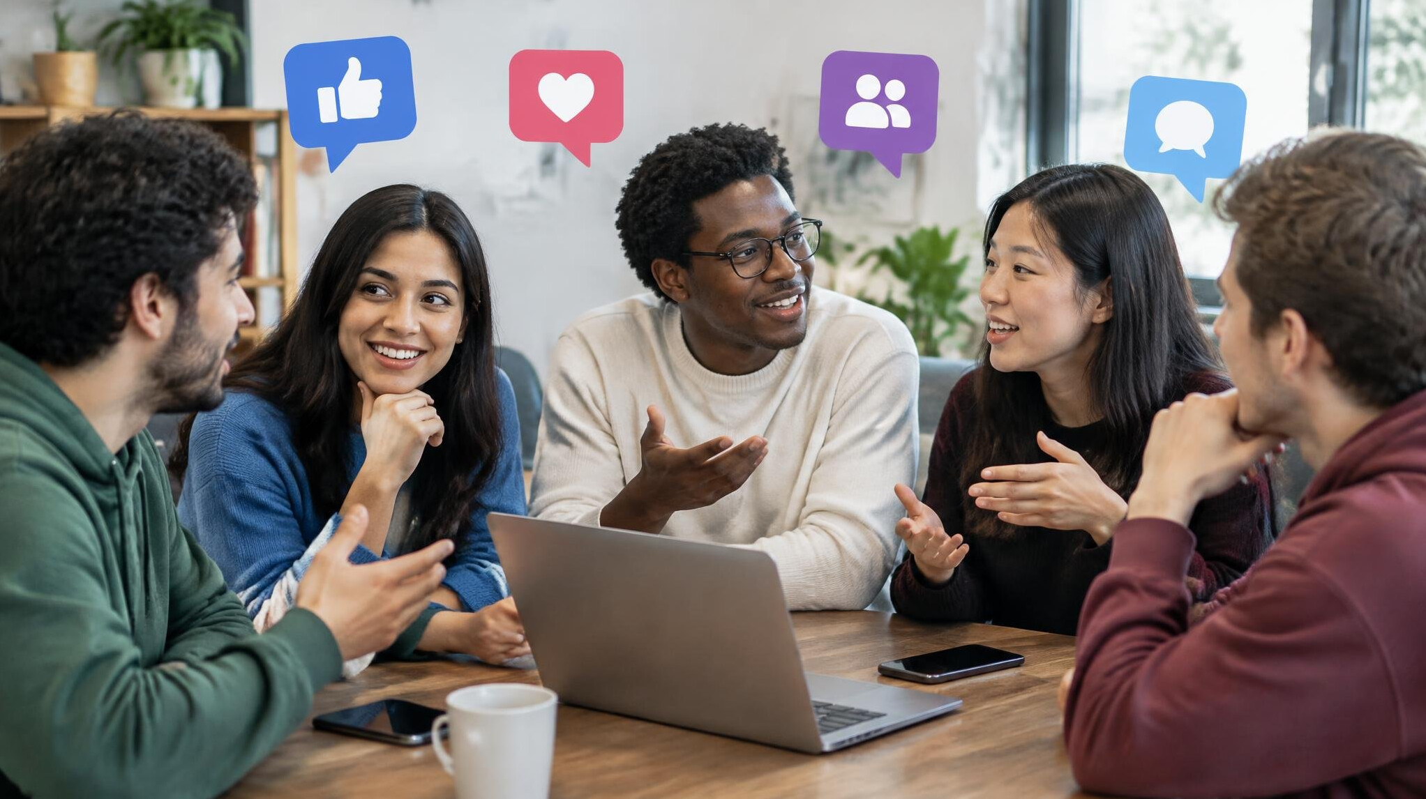group of friends discussing